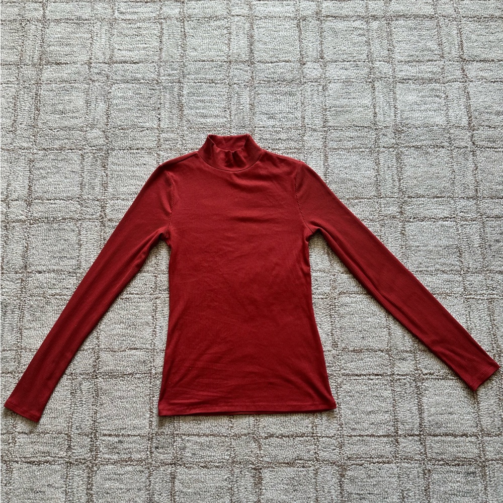 Turtle neck burnt orange ribbed shirt